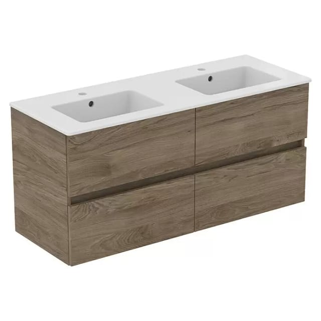 Ideal Standard Eurovit Badmöbel-Set + (121,5 cm, Nussbaum, Farbe Waschbecken: Weiß, Anzahl Schubladen: 4 Stk.)