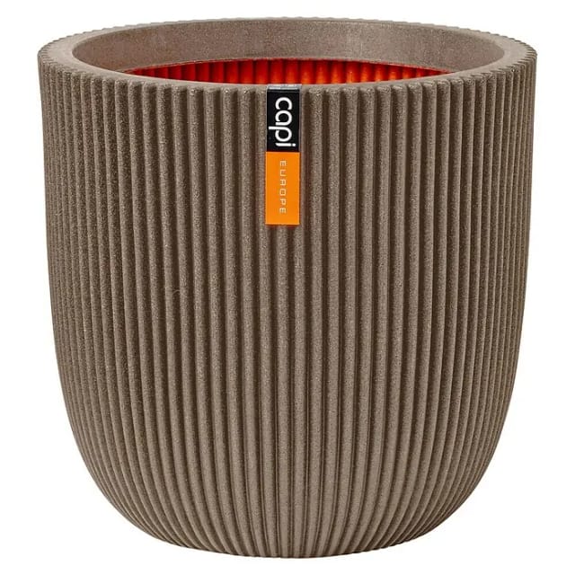 Capi Europe Nature Rib NL Pflanzgefäß Groove (Außenmaß (Ø x H): 43 x 43 cm, Taupe, Kunststoff)