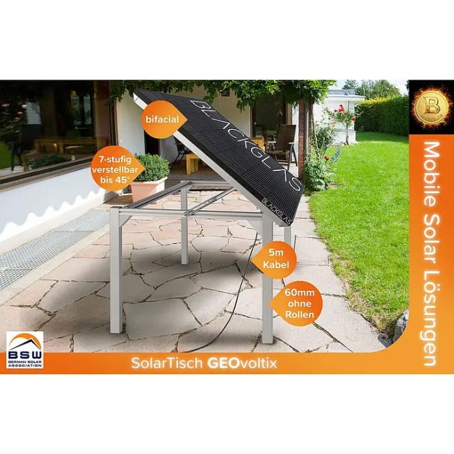 Blackglas Solar-Tischkraftwerk Geo Voltix - 0% MwSt. gem. § 12 Abs. 3 UStG (445 W, L x B x H: 180 x 120 x 172,2 cm, Ohne Rollen)