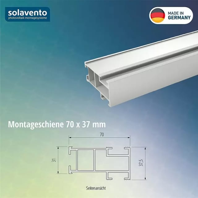 Solavento Montageschiene (3.650 x 37 x 70 mm, Silber, Geeignet für: Schrägdach)
