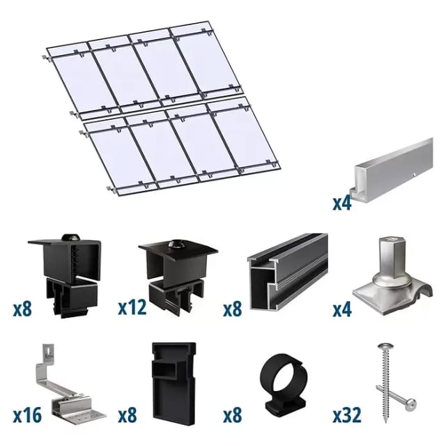 Solavento Befestigungs-Set Typ 1 (Passend für: 8 Solarmodule (4x2), Witterungsbeständig, Geeignet für: Schrägdach)