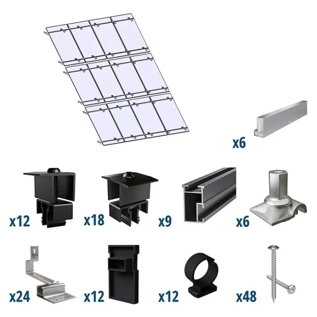 Solavento Befestigungs-Set Typ 1 (Passend für: 12 Solarmodule (4x3), Witterungsbeständig, Geeignet für: Schrägdach)