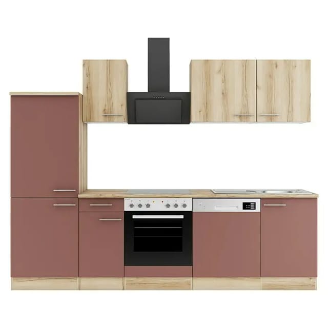 Optifit Livorno290 Küchenzeile Typ 3 (Breite: 270 cm, Wildeiche Nachbildung/Rostbraun, Mit Elektrogeräten)