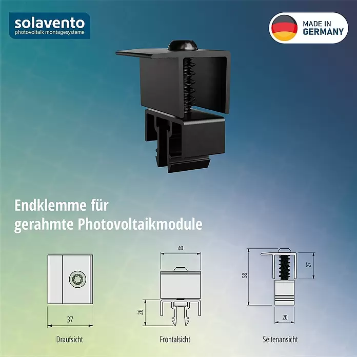 Solavento Endklemme (Schwarz, Aluminium, Geeignet für: Schrägdach)