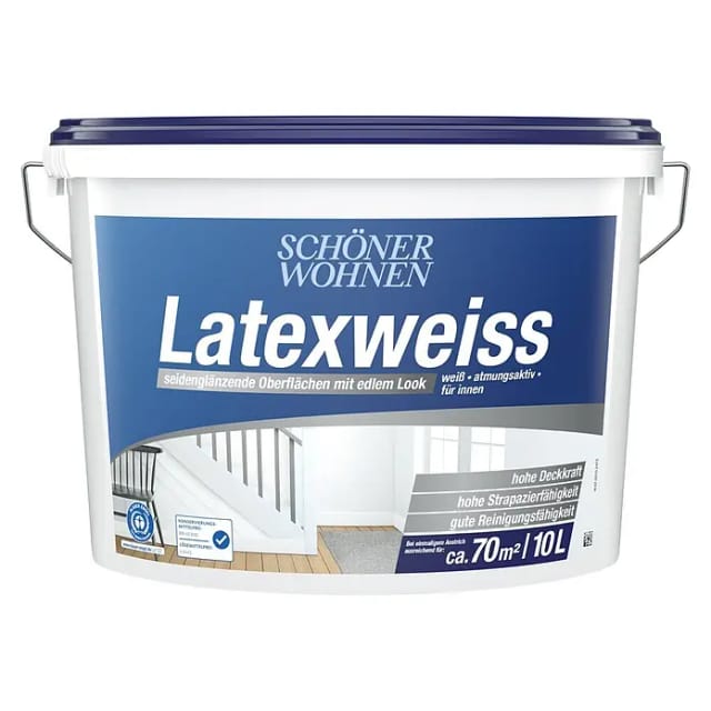 SCHÖNER WOHNEN-Farbe Latexfarbe Latexweiß (Weiß, Seidenglänzend, 10 l, Konservierungsmittelfrei)