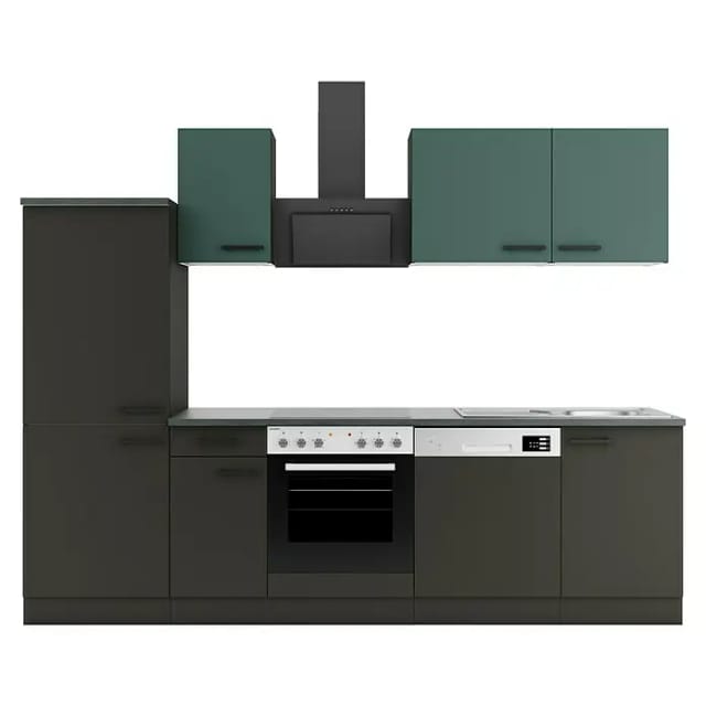 Optifit Verona405 Küchenzeile Typ 2 (Breite: 270 cm, Anthrazit/Steingrün, Mit Elektrogeräten)