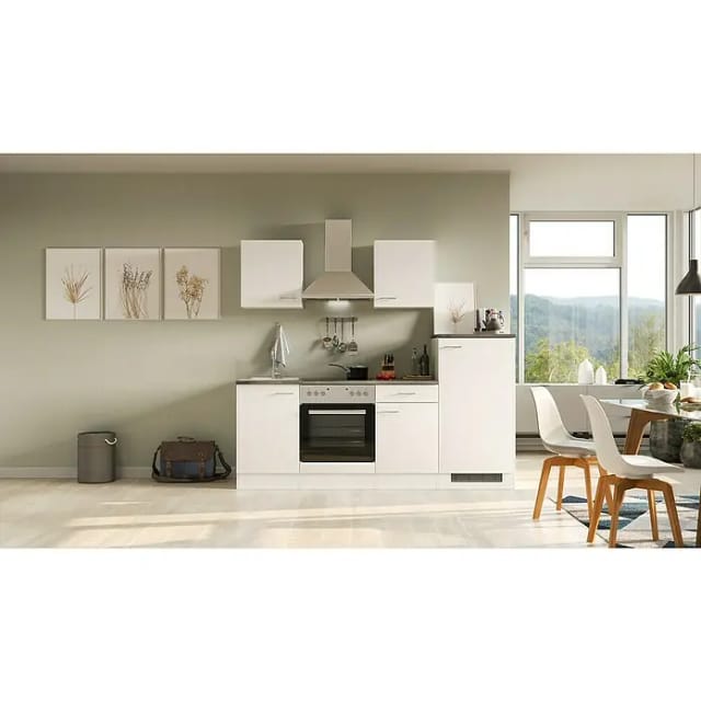 Flex-Well Lucca Küchenzeile Typ 1 (Breite: 220 cm, Höhe: 200 cm, Weiß, Mit Elektrogeräten)