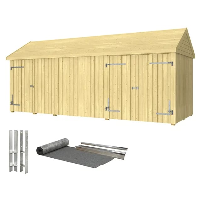 Plus Gartenhaus Classic Multi mit Doppel- und Einzeltür (Außenmaß inkl. Dachüberstand (B x T): 636 x 254 cm, Holz, Natur, Mit Dachpappe, Aluleisten un