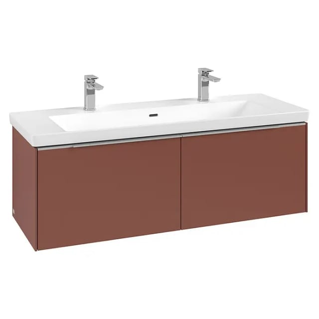 Villeroy & Boch Subway 3.0 Waschbeckenunterschrank (Wine Red, Anzahl Schubladen: 2 Stk., Farbe Griff: Aluminium glänzend, B x T x H: 127,2 x 47,8 x 42