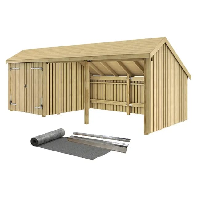 Plus Gartenhaus Multi (Außenmaß inkl. Dachüberstand (B x T): 650 x 266 cm, Holz, Natur, Halboffen inkl. Dachpappe und Aluleisten (2 offene Module))