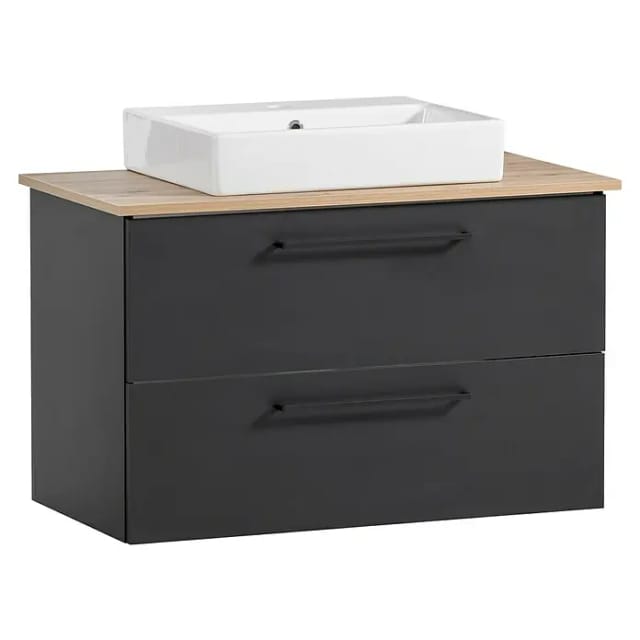 Schildmeyer Malte Badmöbel-Set (86 cm, Schwarz/Artisan Eiche, Matt)