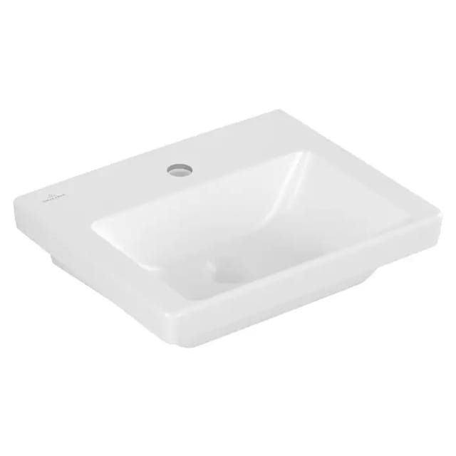 Villeroy & Boch Subway 3.0 Handwaschbecken (45 x 37 cm, Mit schmutzabweisender Glasur, Hahnloch: Mitte, Ohne Überlauf, Stone White)
