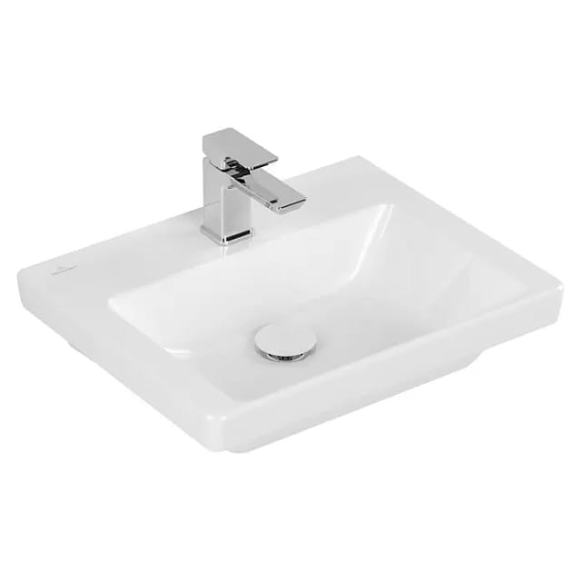 Villeroy & Boch Subway 3.0 Handwaschbecken (50 x 40 cm, Mit schmutzabweisender Glasur, Hahnloch: Mitte, Ohne Überlauf, Weiß Alpin, Ungeschliffen, Wasc