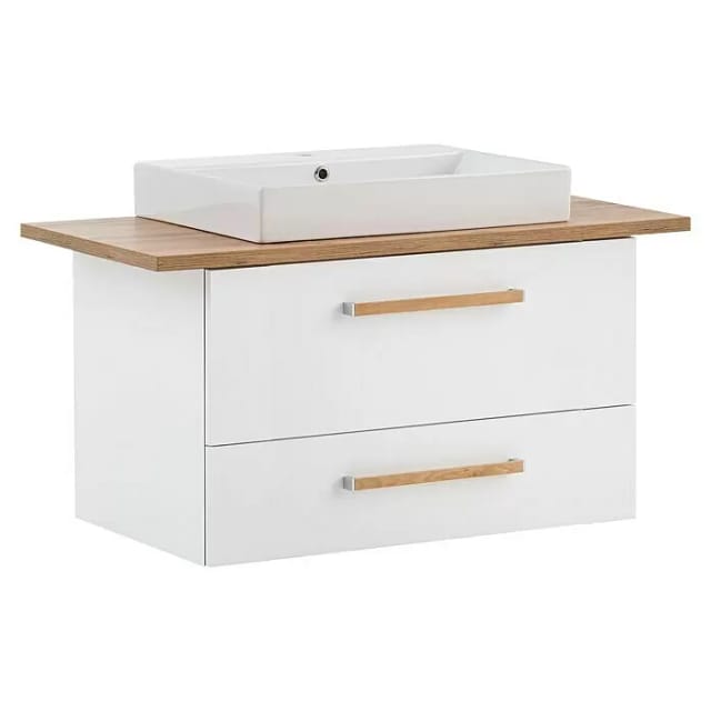 Schildmeyer Duo Badmöbel-Set (Gesamtbreite Badmöbel: 102,2 cm, Kreideweiß/Eiche, Matt)
