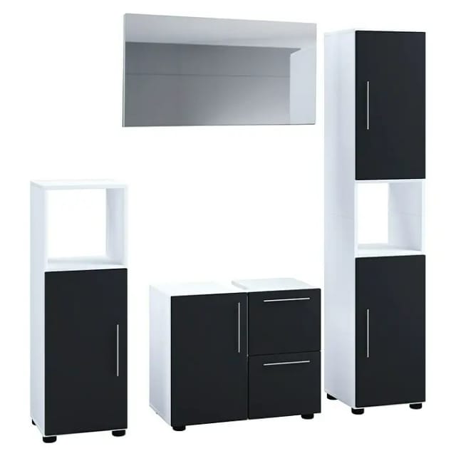 VCM Flandu Badmöbel-Set (Mit Spiegel, Gesamtbreite Badmöbel: 123 cm, Matt, 4 -tlg., Weiß/Schwarz)