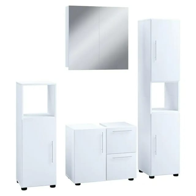 VCM Flandu Badmöbel-Set (Mit Spiegelschrank, Gesamtbreite Badmöbel: 123 cm, Weiß, Matt, 4 -tlg.)