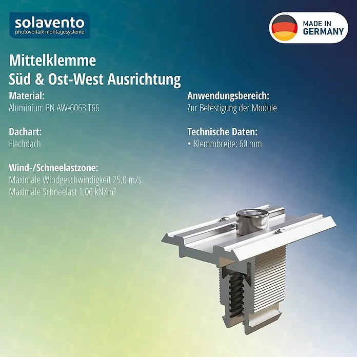 Solavento Mittelklemme (Aluminium, Geeignet für: Flachdach)