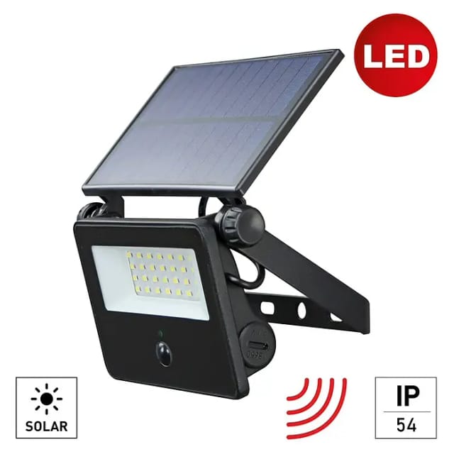 E2 elektro Solar-Außenwandleuchte Segin (10 W, L x B x H: 19,7 cm x 14,5 cm x 3,2 mm, Schwarz, IP54, 1.500 lm)