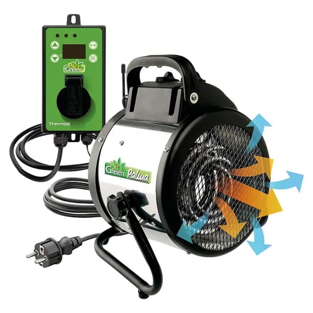 BioGreen Gewächshaus-Heizung Palma inkl. digitalem Thermostat (28 x 19,5 x 31,5 cm, Heizleistung: 2.000 W)
