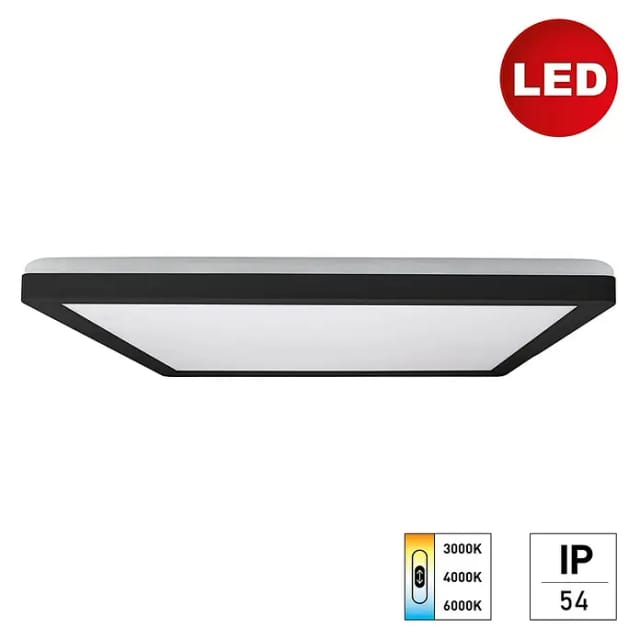 E2 elektro LED-Panel Q420 24W CCT IP54 (24 W, L x B x H: 420 x 420 x 29 mm, Schwarz, Neutralweiß)