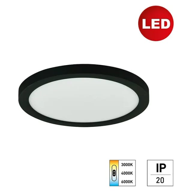 E2 elektro LED-Panel rund Space (12 W, Ø x H: 22,5 x 1,7 cm, Schwarz, Warmweiß)