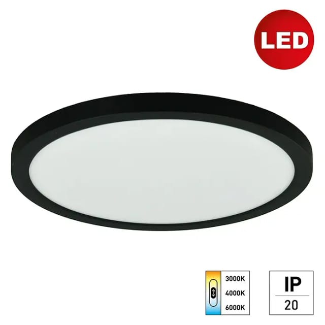 E2 elektro LED-Panel rund Space (12 W, Ø x H: 30 x 1,7 cm, Schwarz, Warmweiß)