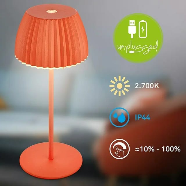 Brilo Riffle Akku-Tischleuchte (Ø x H: 8,5 x 20,1 cm, Orange, Warmweiß, 1,5 W, IP44, Mini)