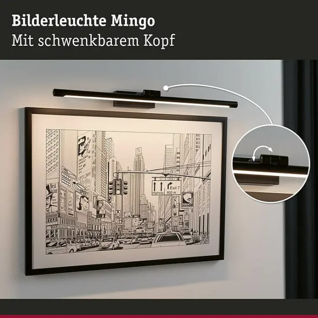 Paulmann LED-Bilderleuchte Mingo (14 W, L x B x H: 17,5 x 61,5 x 5 cm, Schwarz, Warmweiß)