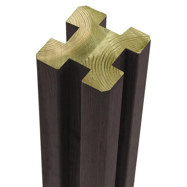 Plus Holzpfosten 4 Nuten (L x B x H: 298 x 9 x 9 cm, Kiefer, Schwarz RAL 9005)