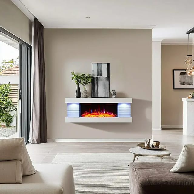 Balderia Elektrischer Kamin LU-WE 3D-Flammeneffekt (Weiß, 120 x 21,6 x 41,8 cm)