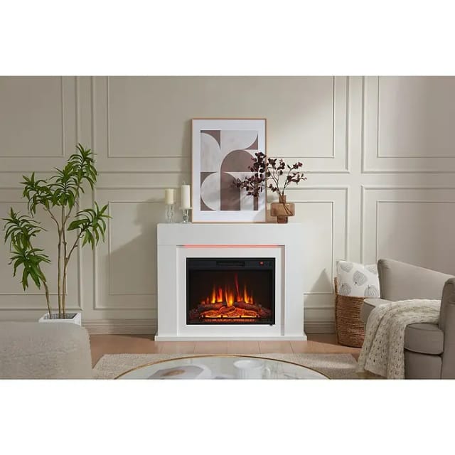 Balderia Elektrischer Kamin FD-WE 3D-Flammeneffekt (Weiß, 99,3 x 19,2 x 76 cm)
