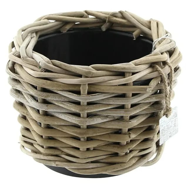 Van der Leeden Drypot Pflanzkübel rund Split (Ø x H: 17 x 14 cm, Rattan, Grau)