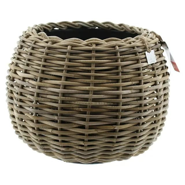 Van der Leeden Pflanzkübel rund Tina (Ø x H: 45 x 34 cm, Rattan, Grau)