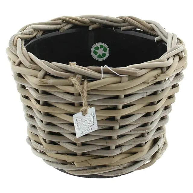 Van der Leeden Drypot Pflanzkübel rund Split (Ø x H: 24 x 18 cm, Rattan, Grau)