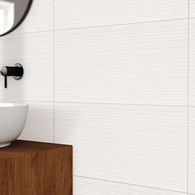 DryTile Wandfliese Palazzo Strukturiert Rille (30 x 60 cm, Weiß, Glänzend)
