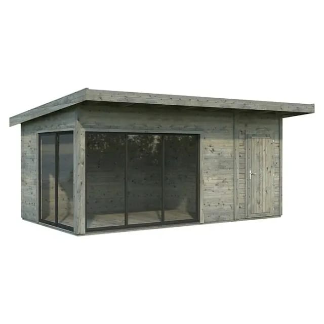 Palmako Gartenhaus Andrea (Außenmaß inkl. Dachüberstand (B x T): 574 x 404 cm, Holz, Grau, Mit 4 mm ESG-Verglasung)