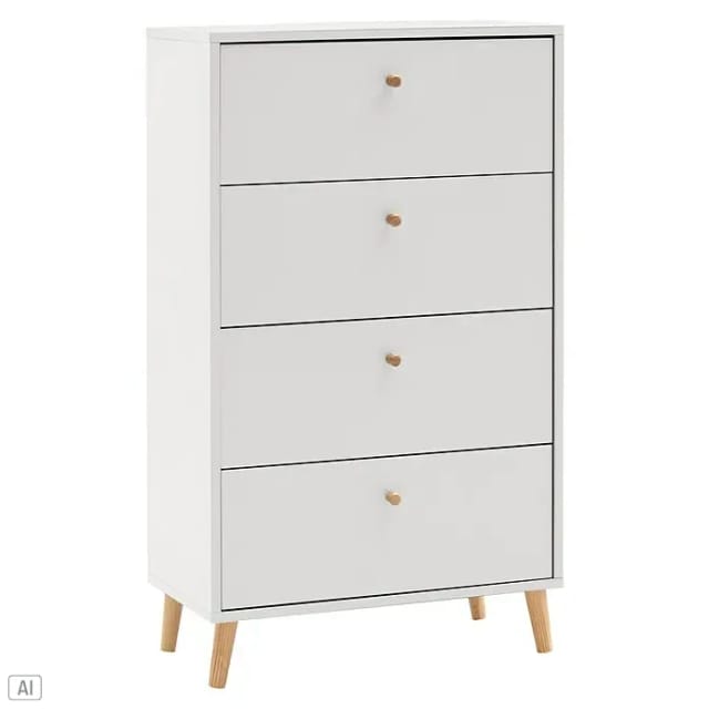 Schildmeyer Bjarne Kommode (L x B x H: 33 x 60 x 101,3 cm, Weiß, Anzahl Schubladen: 4 Stk.)