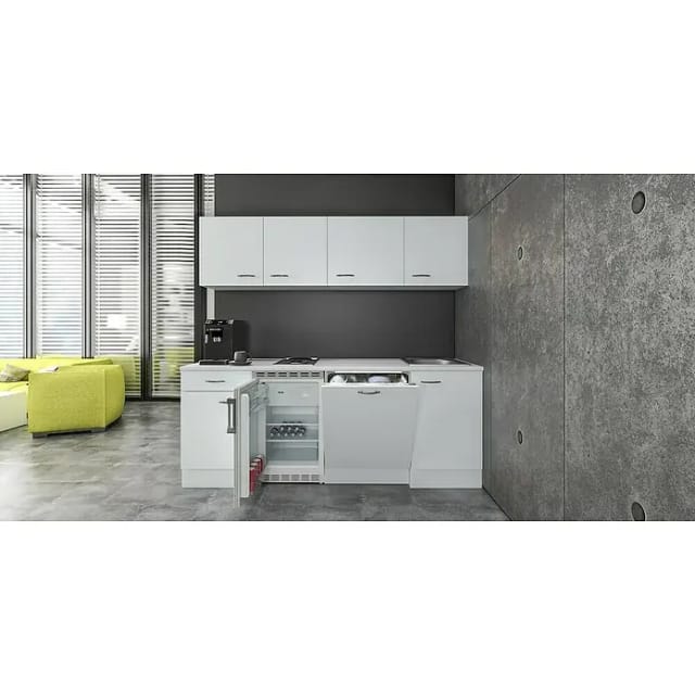 Flex-Well Wito Singleküche (Breite: 210 cm, Weiß, Mit 2-Platten-Cerankochfeld)