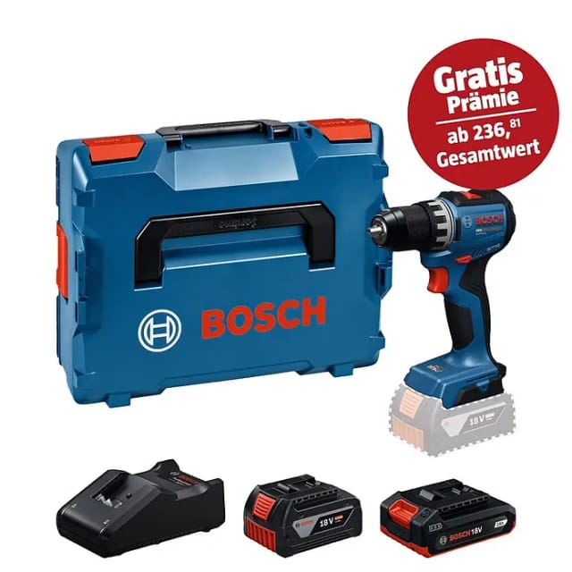 Bosch Professional AMPShare 18V Akku-Bohrschrauber (18 V, 2 Akkus, 2 Ah - 4 Ah, 70 Nm, 2 Akkus (2/4 Ah), L-BOXX 136)