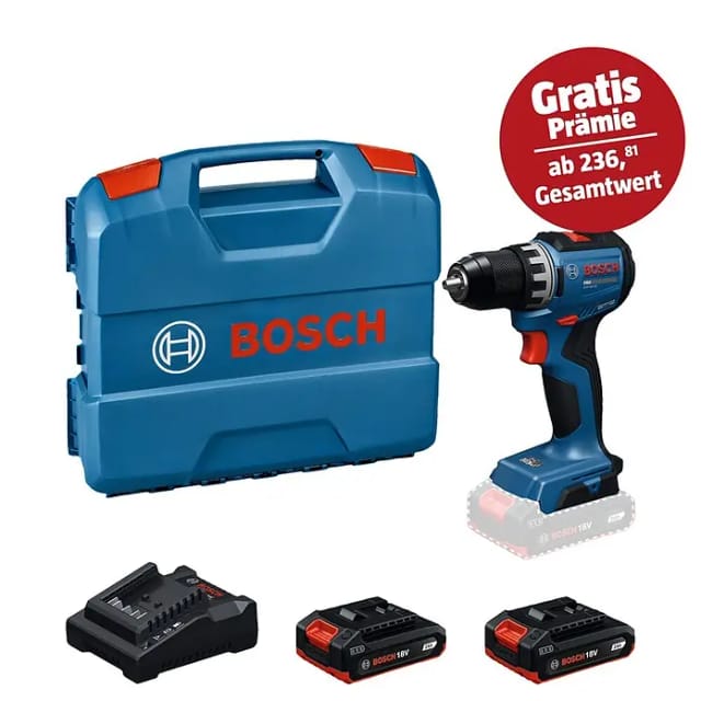 Bosch Professional AMPShare 18V Akku-Bohrschrauber (18 V, 2 Akkus, 2 Ah, 70 Nm, 2 Akkus (2Ah), L-Case)