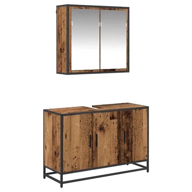 vidaXL Badezimmermöbel-Set mit Regal 2-Tlg Altholz Holzwerkstoff 3402357