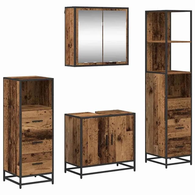 vidaXL Badezimmermöbel-Set mit Schubladen 4-Tlg Altholz Holzwerkstoff 3402375