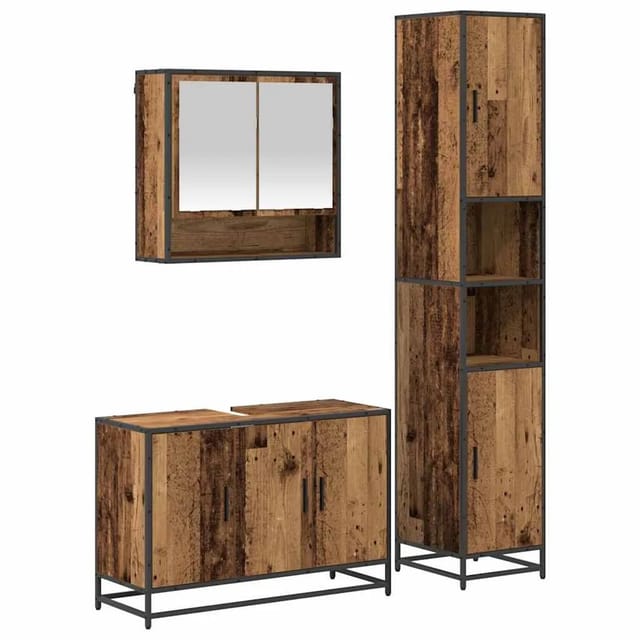 vidaXL Badezimmermöbel-Set mit Regal 3-Tlg Altholz Holzwerkstoff 3402348