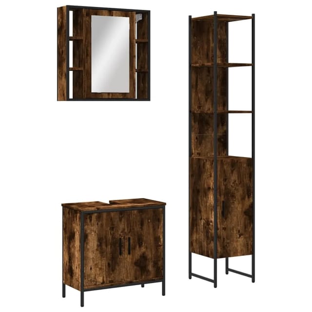 vidaXL 3-Tlg Badmöbel-Set Räuchereiche Holzwerkstoff 3214742
