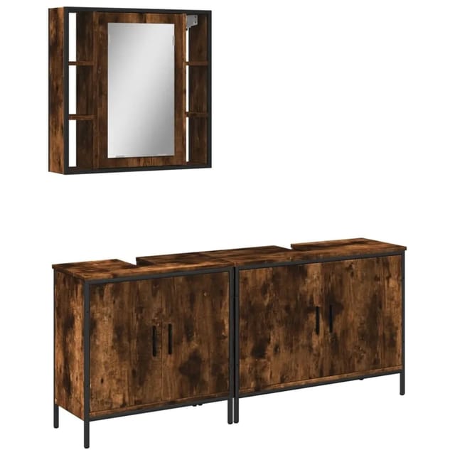 vidaXL 3-Tlg Badmöbel-Set Räuchereiche Holzwerkstoff 3214732