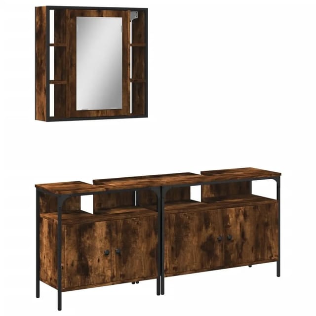 vidaXL 3-Tlg Badmöbel-Set Räuchereiche Holzwerkstoff 3214727