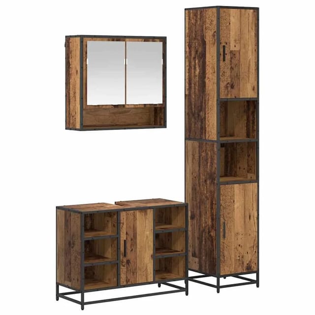 vidaXL Badezimmermöbel-Set mit Regal 3-Tlg Altholz Holzwerkstoff 3402480