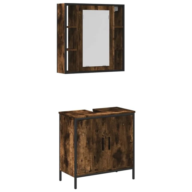 vidaXL 2-Tlg Badmöbel-Set Räuchereiche Holzwerkstoff 3214722