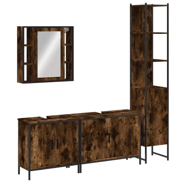 vidaXL 4-Tlg Badmöbel-Set Räuchereiche Holzwerkstoff 3214752