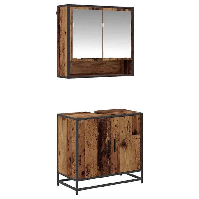 vidaXL Badezimmermöbel-Set mit Regal 2-Tlg Altholz Holzwerkstoff 3402345